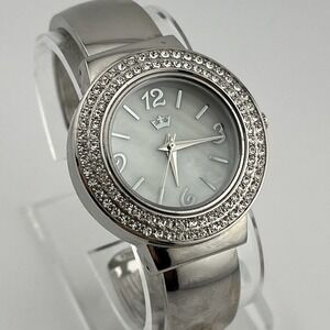 Lady Diva Watch Women 37mm Case MOP Dial Bangle Band Crystal Accent- New Battery